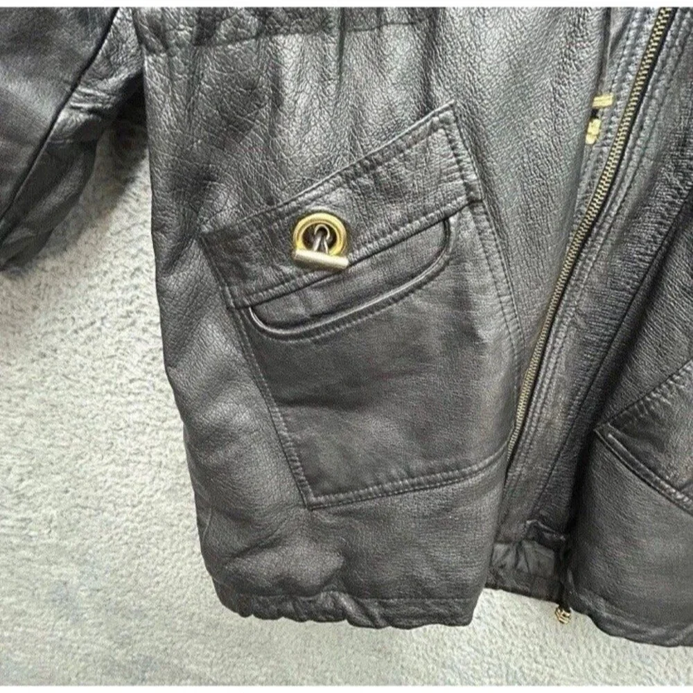 Vintage 90s GIII Leather Jacket Coat Hooded Parka Full Zip Men’s Large Vented